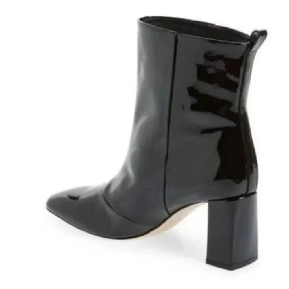 Good American Black Patent Leather Ankle Boots GA165P-X Glossy Square Toe